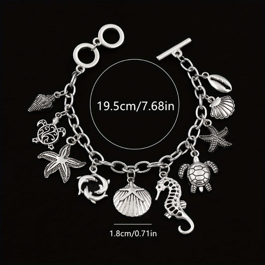 Bracelet for Women - Ocean Charm 925 Sterling Silver Marine Animal Pendant Chain Seahorse - product detail view 2