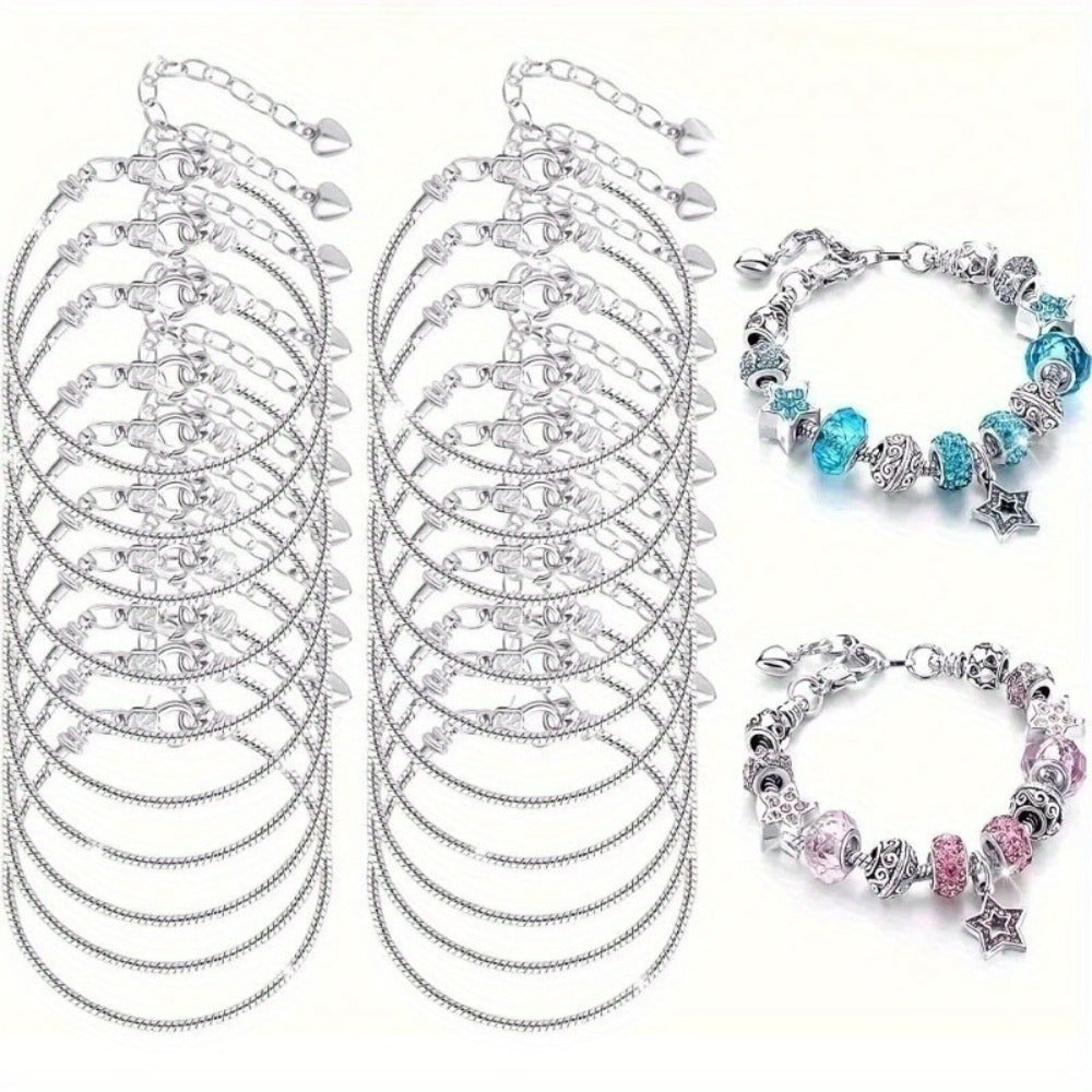 Bracelets - Snake Chain Bracelet Set 20 Pcs | 6.29" Adjustable Charm with Lobster - main product view
