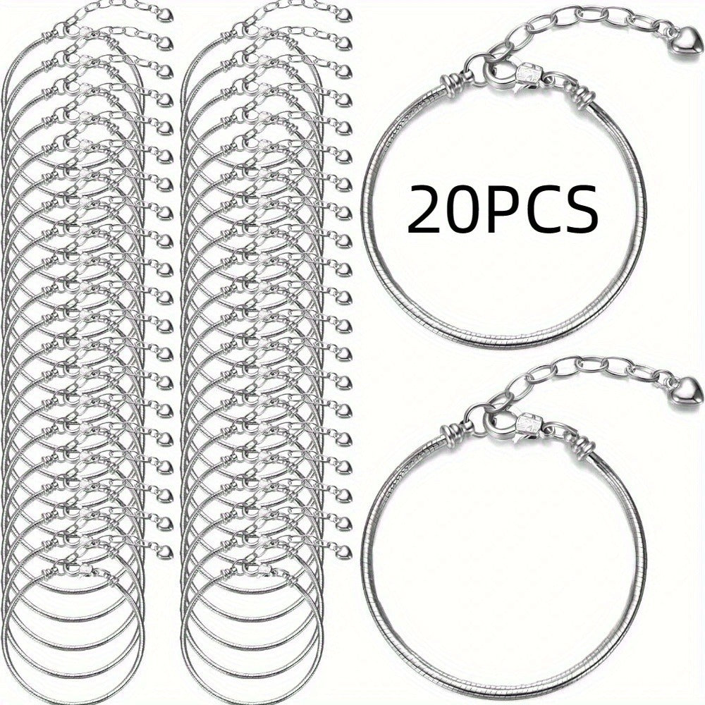 Bracelets - Snake Chain Bracelet Set 20 Pcs | 6.29" Adjustable Charm with Lobster - product detail view 3
