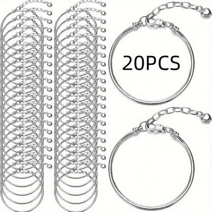 Bracelets - Snake Chain Bracelet Set 20 Pcs | 6.29" Adjustable Charm with Lobster - product detail view 3