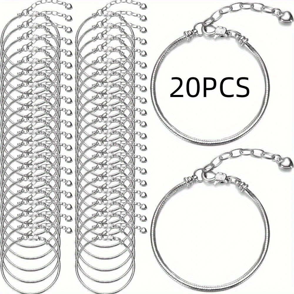 Bracelets - Snake Chain Bracelet Set 20 Pcs | 6.29" Adjustable Charm with Lobster - product detail view 9