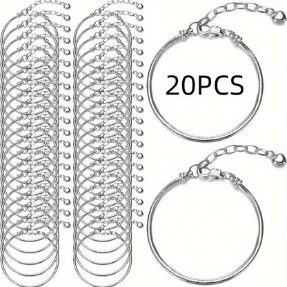 Bracelets - Snake Chain Bracelet Set 20 Pcs | 6.29" Adjustable Charm with Lobster - product detail view 9
