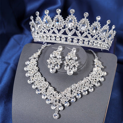 Bridal Jewelry Set - Baroque Crown Necklace and Earring 2pcs - High-End Wedding for Women - product detail view 2