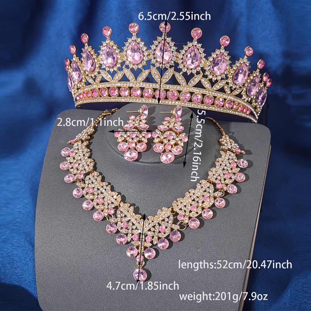 Bridal Jewelry Set - Baroque Crown Necklace and Earring 2pcs - High-End Wedding for Women - product detail view 3