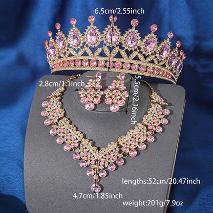 Bridal Jewelry Set - Baroque Crown Necklace and Earring 2pcs - High-End Wedding for Women - product detail view 3