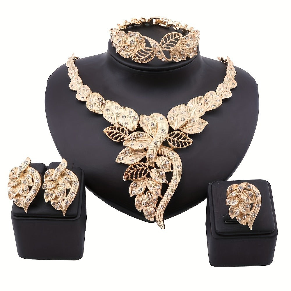 Bridal Jewelry Set - Rhinestone 4 Pieces Necklace Earrings Bracelet Ring for Women Elegant - product detail view 3