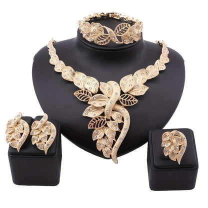 Bridal Jewelry Set - Rhinestone 4 Pieces Necklace Earrings Bracelet Ring for Women Elegant - product detail view 3
