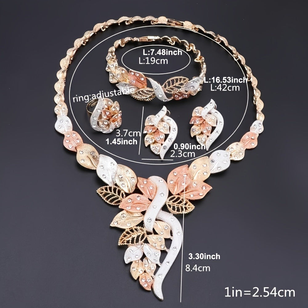 Bridal Jewelry Set - Rhinestone 4 Pieces Necklace Earrings Bracelet Ring for Women Elegant - product detail view 5