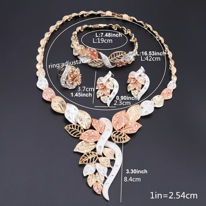 Bridal Jewelry Set - Rhinestone 4 Pieces Necklace Earrings Bracelet Ring for Women Elegant - product detail view 5