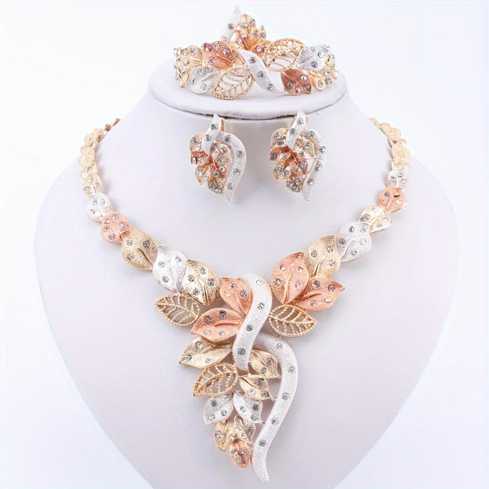 Bridal Jewelry Set - Rhinestone 4 Pieces Necklace Earrings Bracelet Ring for Women Elegant - product detail view 7