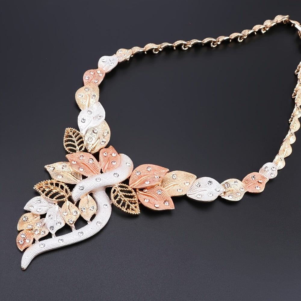 Bridal Jewelry Set - Rhinestone 4 Pieces Necklace Earrings Bracelet Ring for Women Elegant - product detail view 9
