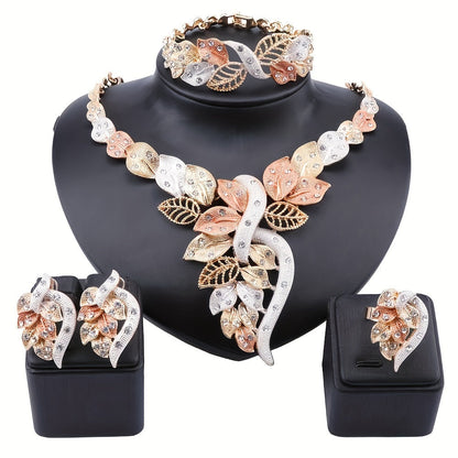 Bridal Jewelry Set - Rhinestone 4 Pieces Necklace Earrings Bracelet Ring for Women Elegant - product detail view 12