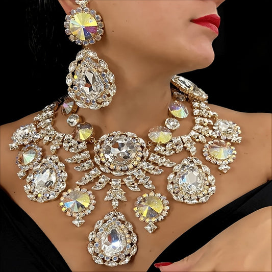 Bridal Jewelry Set - Rhinestone Necklace and Earrings for Women Sparkling Crystal | Elegant - main product view