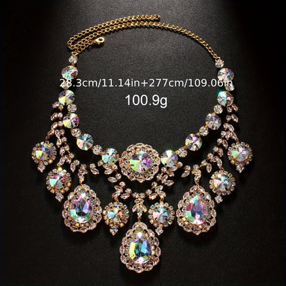 Bridal Jewelry Set - Rhinestone Necklace and Earrings for Women Sparkling Crystal | Elegant - product detail view 3