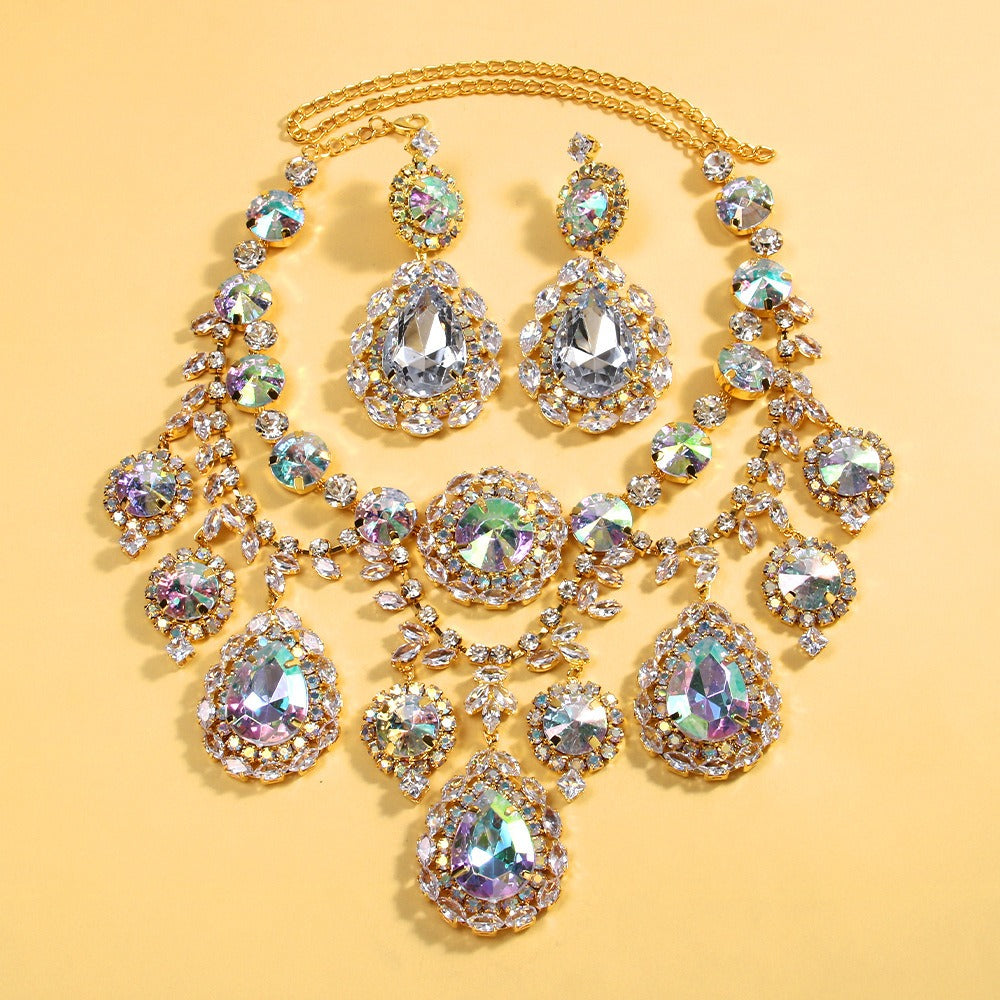 Bridal Jewelry Set - Rhinestone Necklace and Earrings for Women Sparkling Crystal | Elegant - product detail view 4