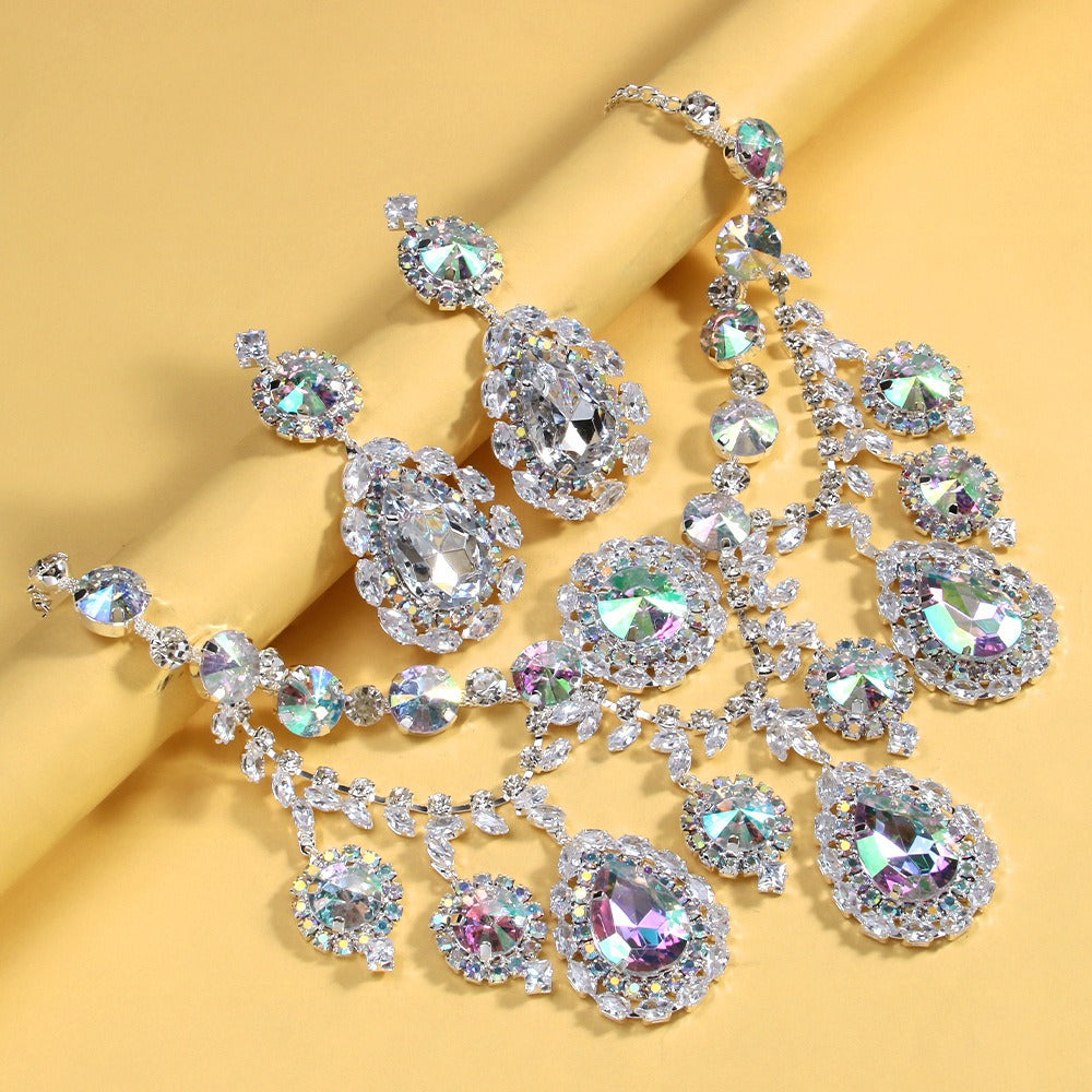 Bridal Jewelry Set - Rhinestone Necklace and Earrings for Women Sparkling Crystal | Elegant - product detail view 6