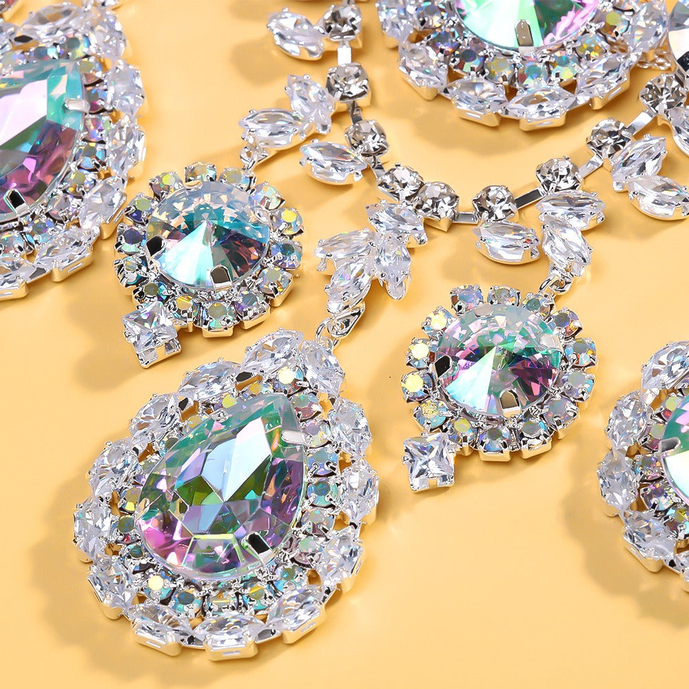 Bridal Jewelry Set - Rhinestone Necklace and Earrings for Women Sparkling Crystal | Elegant - product detail view 8