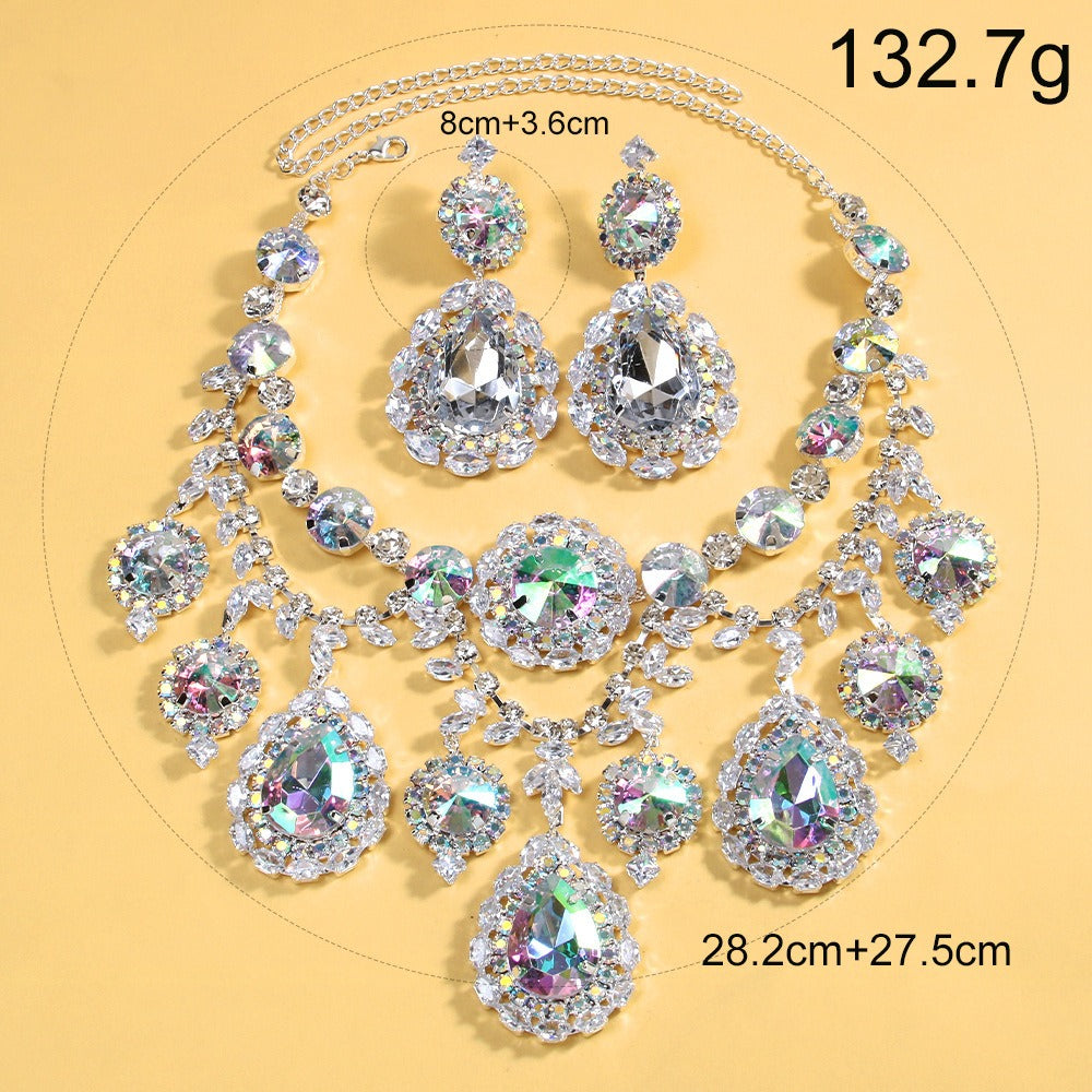 Bridal Jewelry Set - Rhinestone Necklace and Earrings for Women Sparkling Crystal | Elegant - product detail view 10