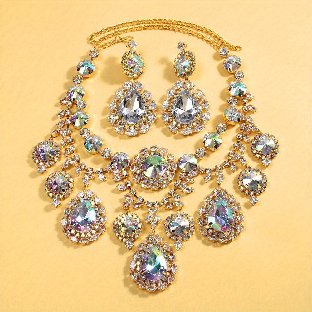 Bridal Jewelry Set - Rhinestone Necklace and Earrings for Women Sparkling Crystal | Elegant - product detail view 11