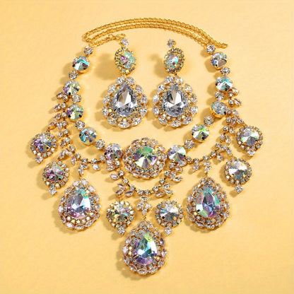 Bridal Jewelry Set - Rhinestone Necklace and Earrings for Women Sparkling Crystal | Elegant - product detail view 11