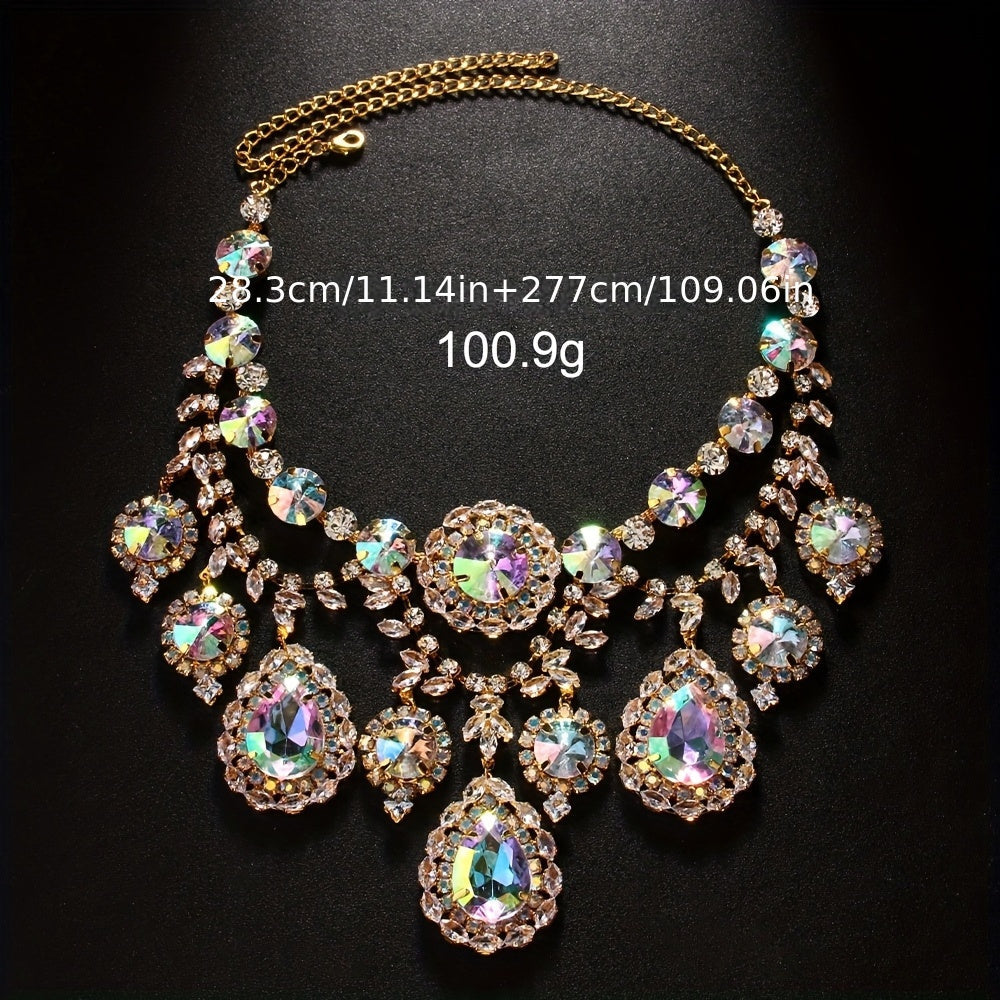 Bridal Jewelry Set - Rhinestone Necklace and Earrings for Women Sparkling Crystal | Elegant - product detail view 14