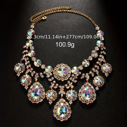 Bridal Jewelry Set - Rhinestone Necklace and Earrings for Women Sparkling Crystal | Elegant - product detail view 14
