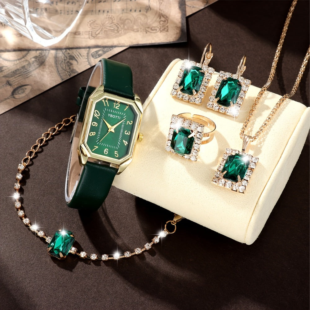 Bridal Jewelry Set - Women's Watch & 6pcs PU Leather Quartz Watch with Matching Bracelet, Ring - product detail view 8