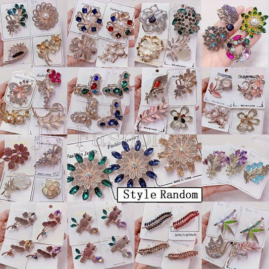 Brooch Pin - for Women 20 Pack Mixed Flower Rhinestone Crystal Faux Pearl - Elegant - main product view