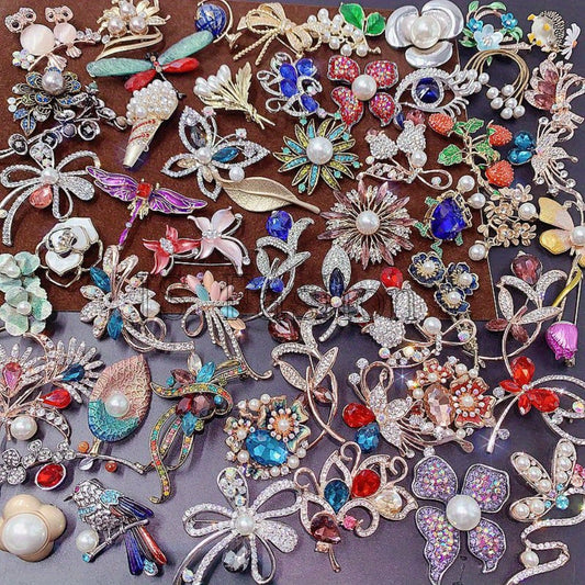 Brooch Pin - for Women 20 Pack Mixed Flower Rhinestone Crystal Faux Pearl - Elegant - product detail view 2
