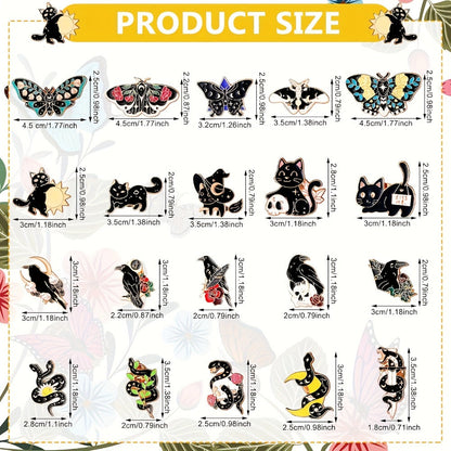 Brooch Pin - Black Enamel 100pcs Gothic Aesthetic Lapel Set Cats Butterflies Snakes - product detail view 2