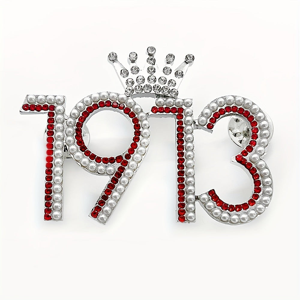 Brooch Pin - Delta Sigma Theta 1913 Crown Rhinestone Lapel - Red Greek Sorority Letter - main product view