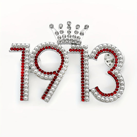 Brooch Pin - Delta Sigma Theta 1913 Crown Rhinestone Lapel - Red Greek Sorority Letter - main product view