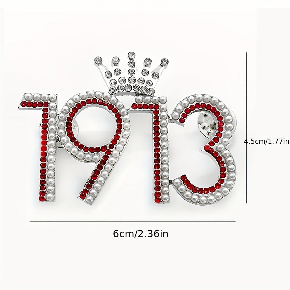 Brooch Pin - Delta Sigma Theta 1913 Crown Rhinestone Lapel - Red Greek Sorority Letter - product detail view 2