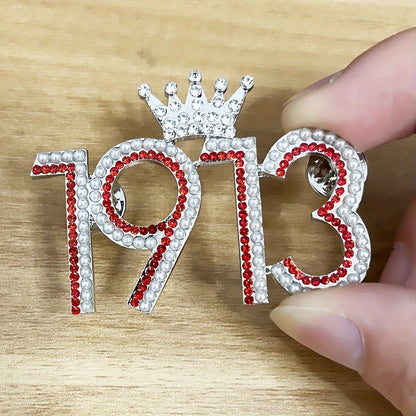 Brooch Pin - Delta Sigma Theta 1913 Crown Rhinestone Lapel - Red Greek Sorority Letter - product detail view 3