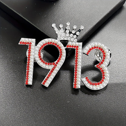 Brooch Pin - Delta Sigma Theta 1913 Crown Rhinestone Lapel - Red Greek Sorority Letter - product detail view 5