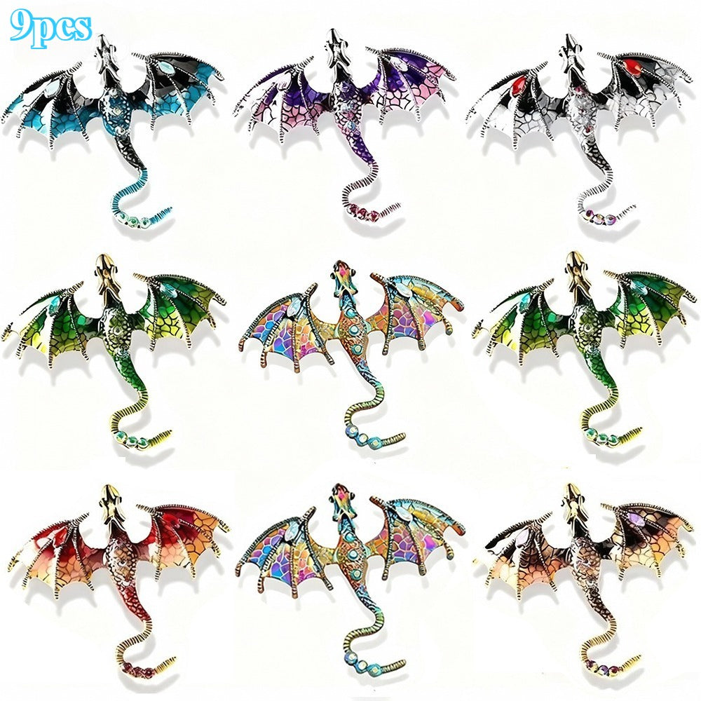 Brooch Pin - Dragon 9pcs Colorful Cartoon Dragon Lapel Set Hip-Hop Retro Bohemian Style - product detail view 3
