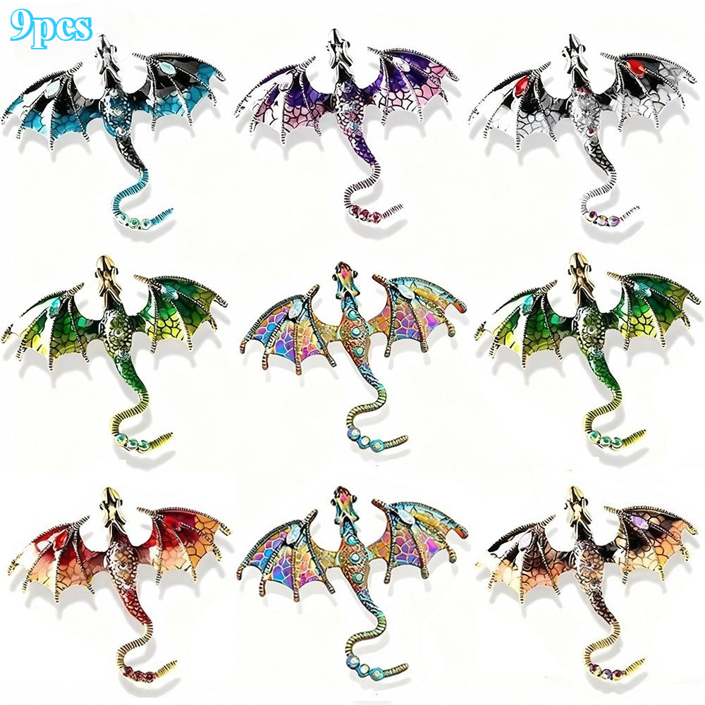 Brooch Pin - Dragon 9pcs Colorful Cartoon Dragon Lapel Set Hip-Hop Retro Bohemian Style - product detail view 8