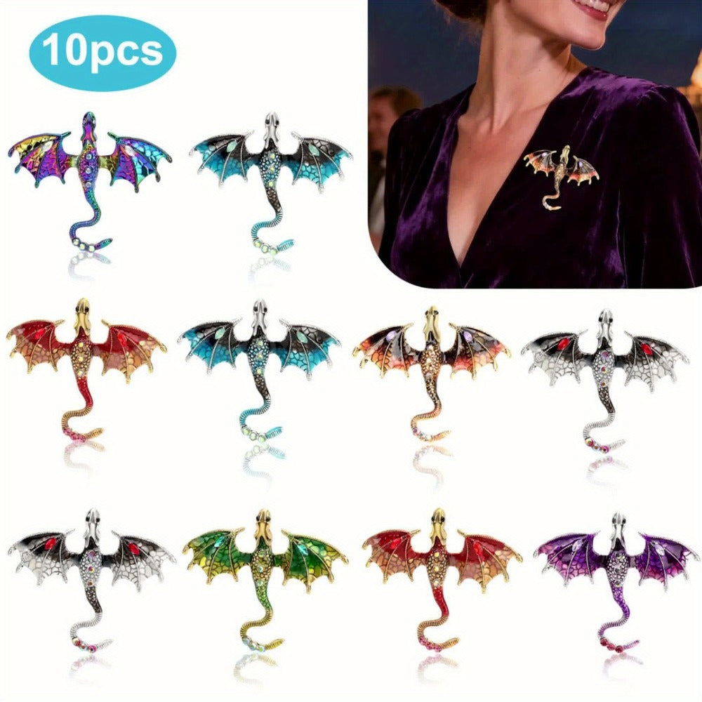 Brooch Pin - Dragon Set 10pcs 7 Colors Enamel Lapel Fantasy Gothic Cosplay Accessories - product detail view 8