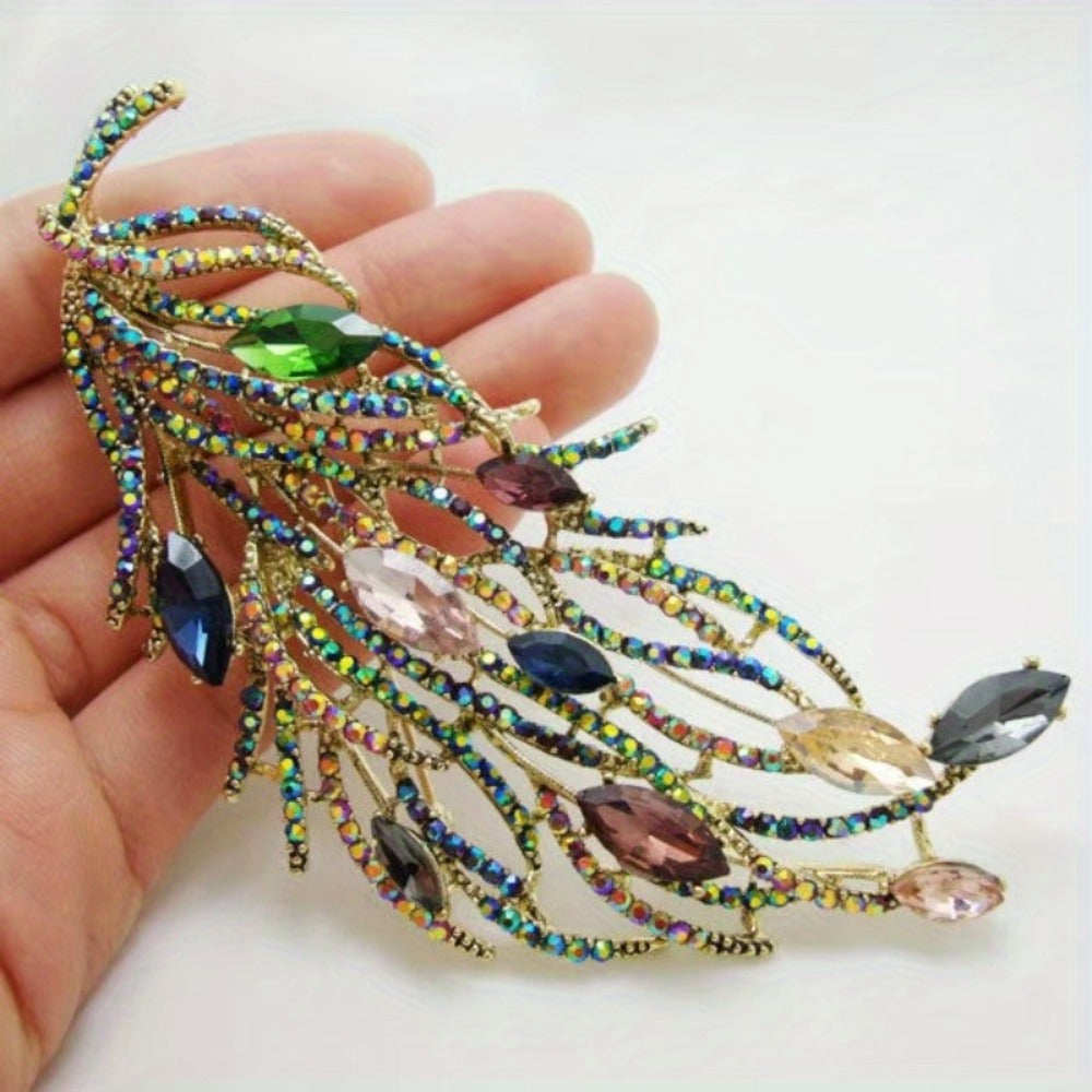 Brooch Pin - Feather Multicolor Rhinestone Long Feather Lapel Luxury Crystal Corsage - main product view
