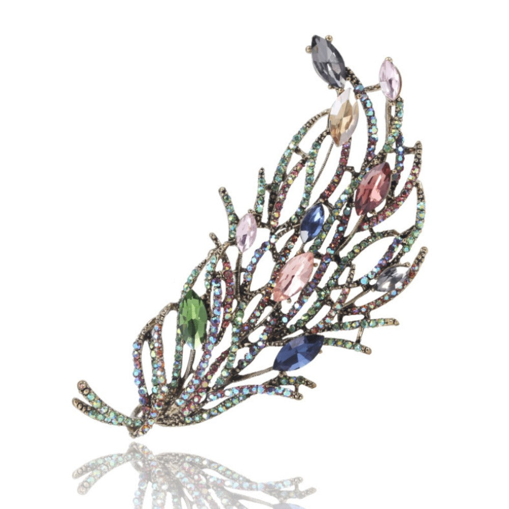 Brooch Pin - Feather Multicolor Rhinestone Long Feather Lapel Luxury Crystal Corsage - product detail view 6