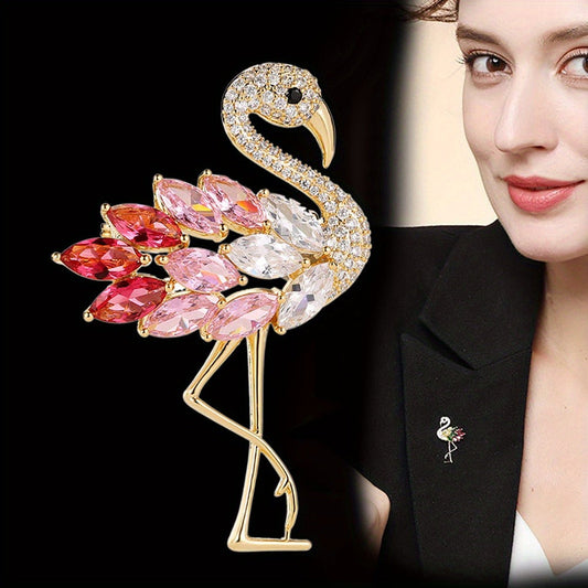 Brooch Pin - Flamingo Set 4pcs Colorful Zirconia Crystal Corsage Lapel Mori Chic Suit - product detail view 2