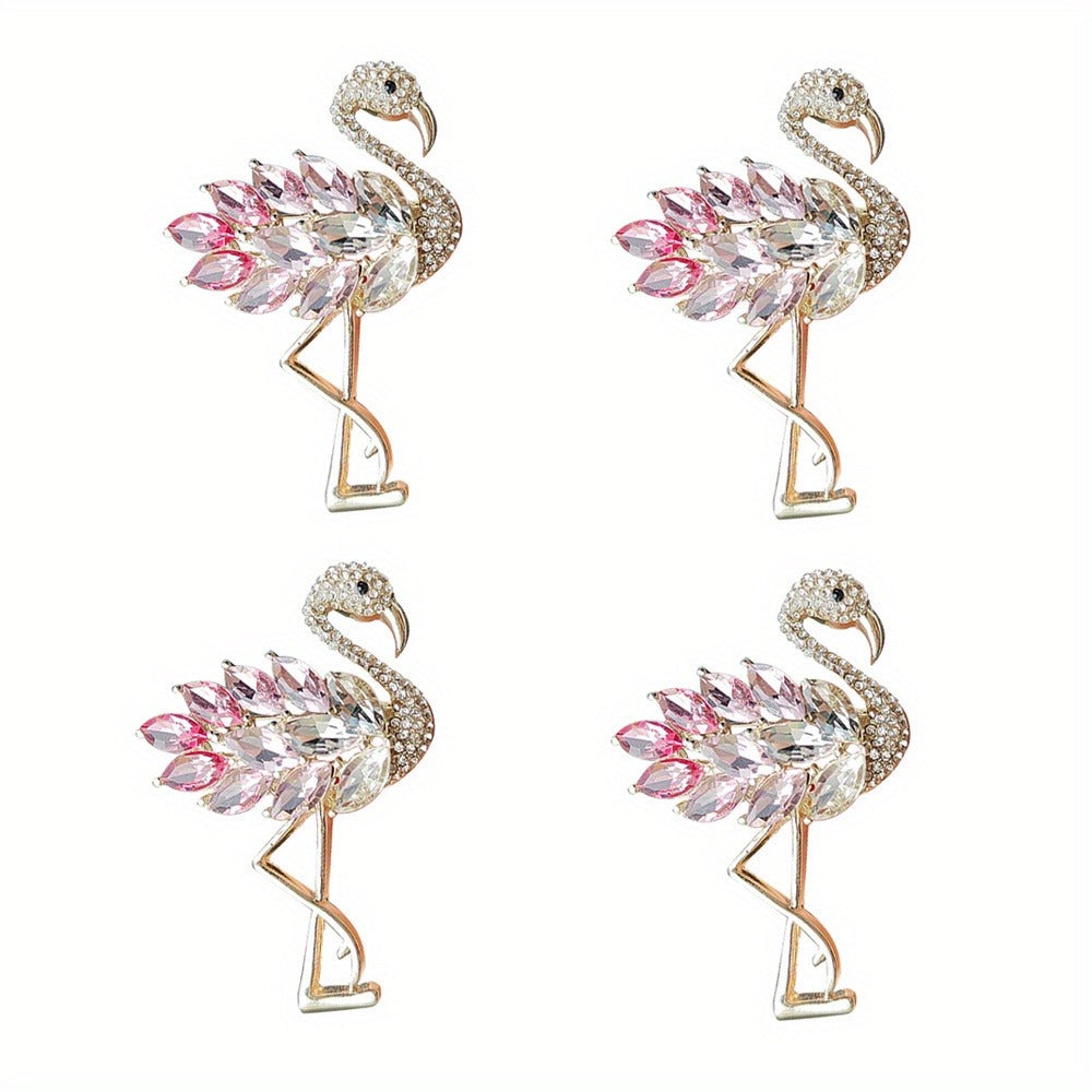 Brooch Pin - Flamingo Set 4pcs Colorful Zirconia Crystal Corsage Lapel Mori Chic Suit - product detail view 3