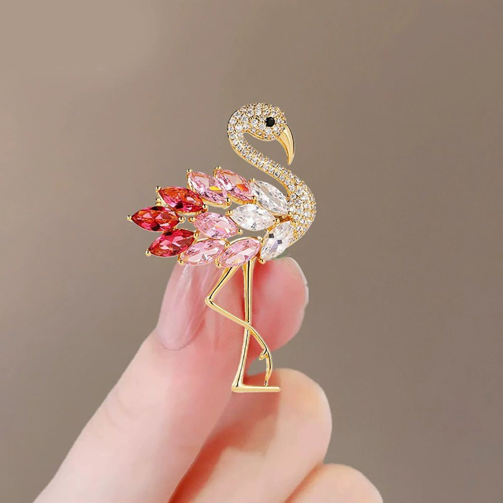 Brooch Pin - Flamingo Set 4pcs Colorful Zirconia Crystal Corsage Lapel Mori Chic Suit - product detail view 5