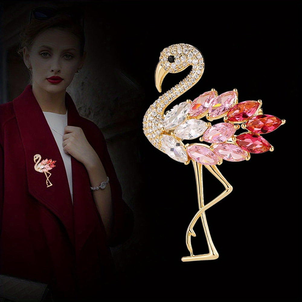 Brooch Pin - Flamingo Set 4pcs Colorful Zirconia Crystal Corsage Lapel Mori Chic Suit - product detail view 8