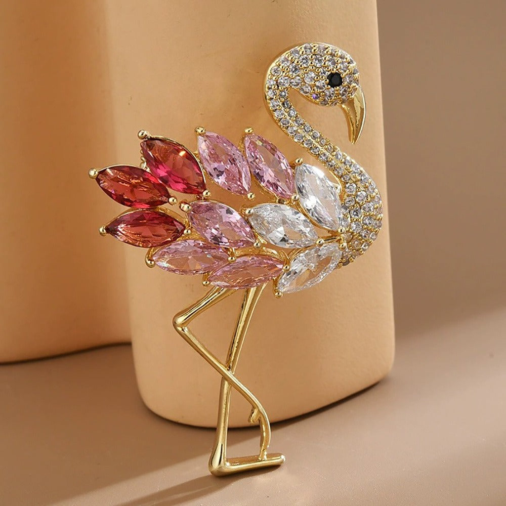 Brooch Pin - Flamingo Set 4pcs Colorful Zirconia Crystal Corsage Lapel Mori Chic Suit - product detail view 10