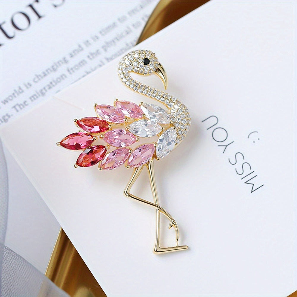 Brooch Pin - Flamingo Set 4pcs Colorful Zirconia Crystal Corsage Lapel Mori Chic Suit - product detail view 14