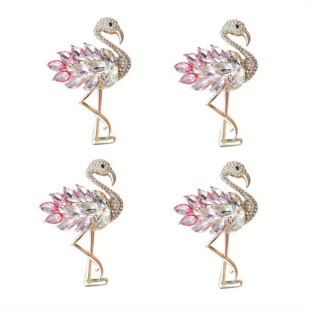 Brooch Pin - Flamingo Set 4pcs Colorful Zirconia Crystal Corsage Lapel Mori Chic Suit - product detail view 15