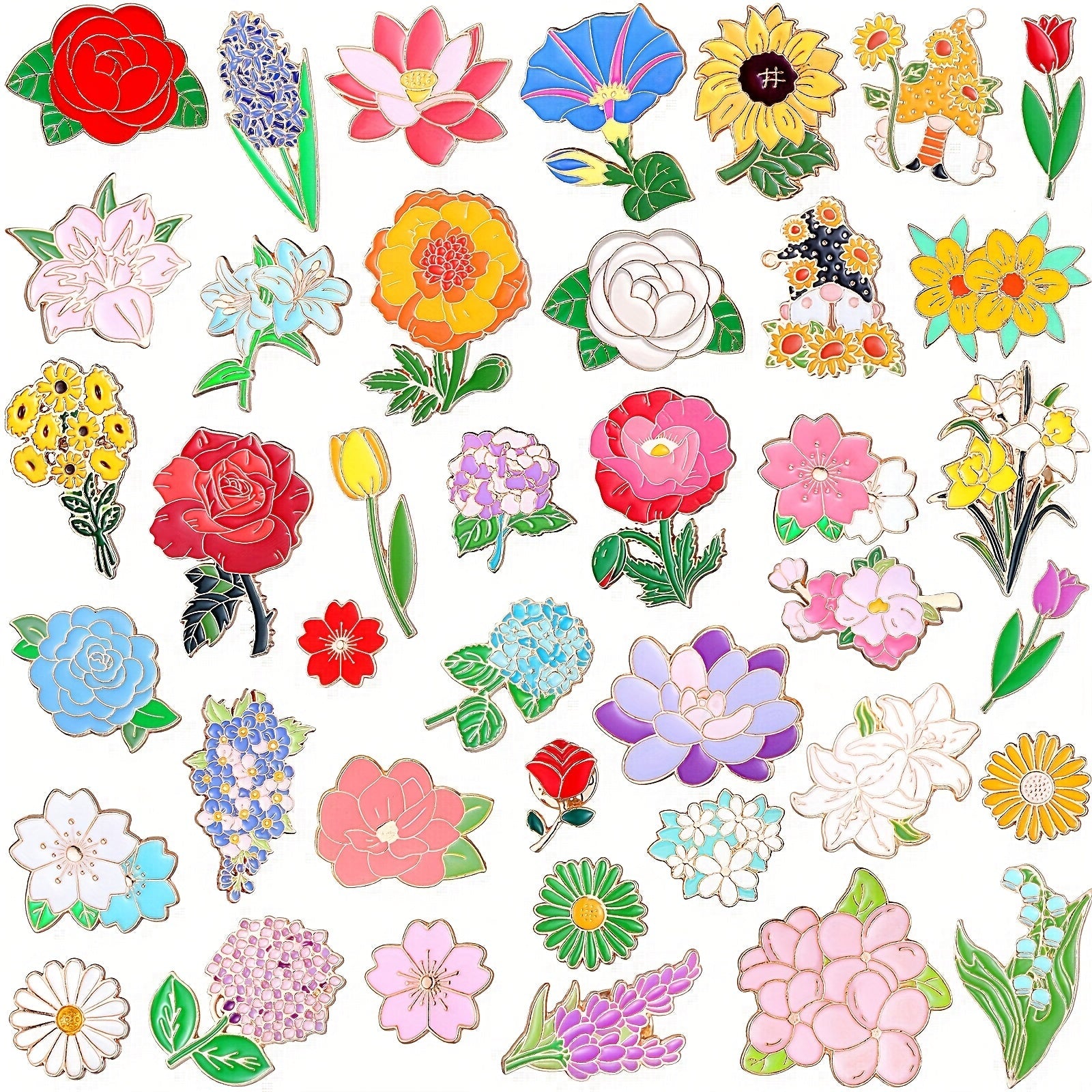 Brooch Pin - Flower Enamel 40pcs Floral Lapel Set Rose Sunflower Tulip Lily Hydrangea - product detail view 6
