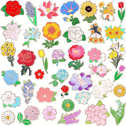 Brooch Pin - Flower Enamel 40pcs Floral Lapel Set Rose Sunflower Tulip Lily Hydrangea - product detail view 6