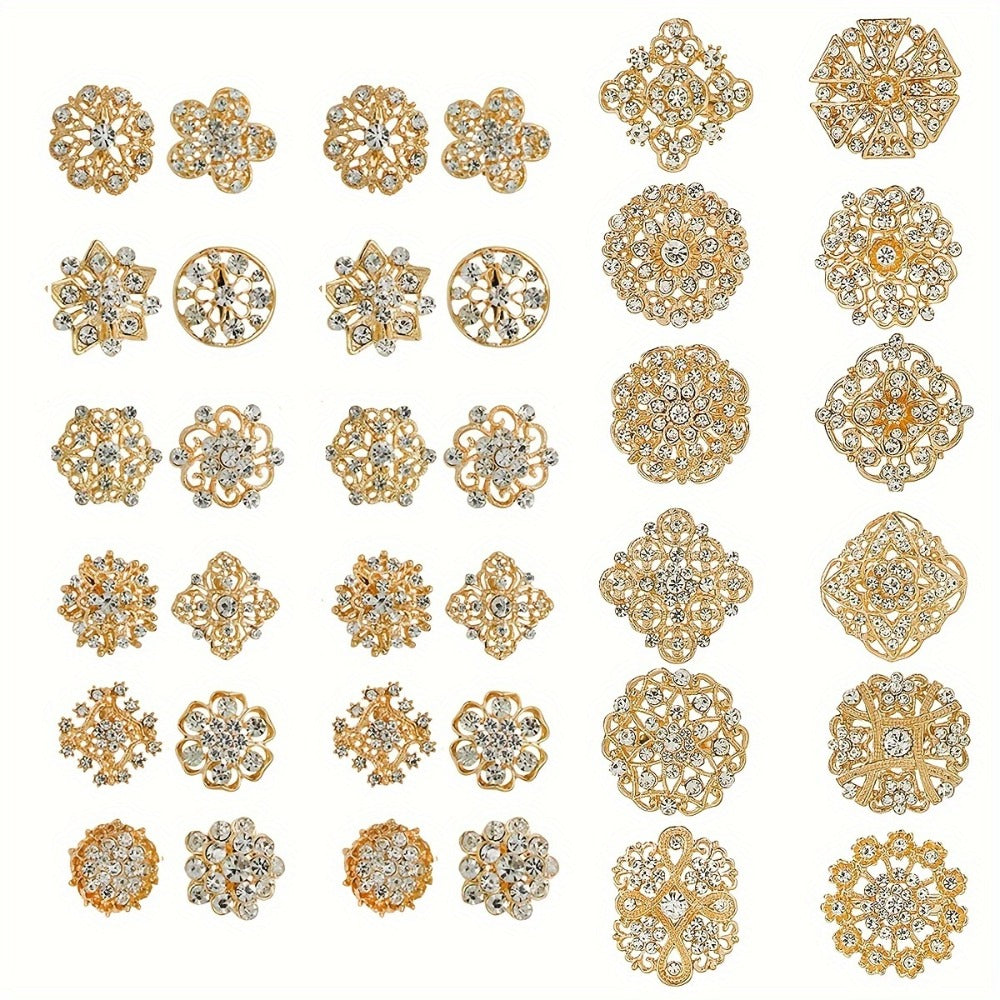 Brooch Pin - Rhinestone Set 36 Pcs Vintage Crystal Lapel for Women Men | Zinc Alloy - product detail view 2